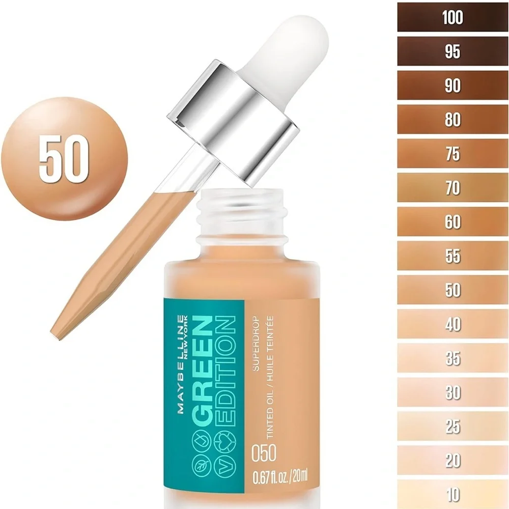 Maybelline‎ Green Edition Superdrop Tinted Oil, adjustable, natural coverage,